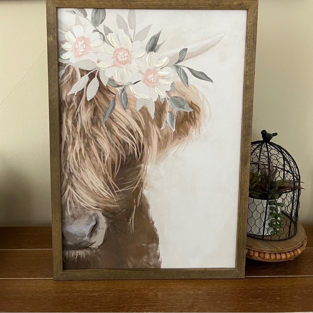 New Floral Crown Highland Cow Wood Wall Decor